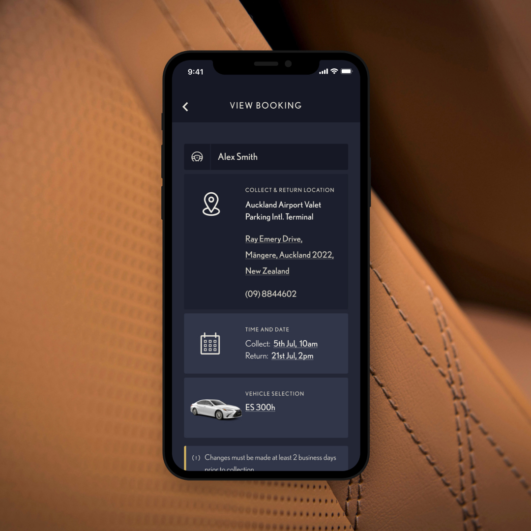 Confirmation screen of a Lexus On Demand booking on an iPhone