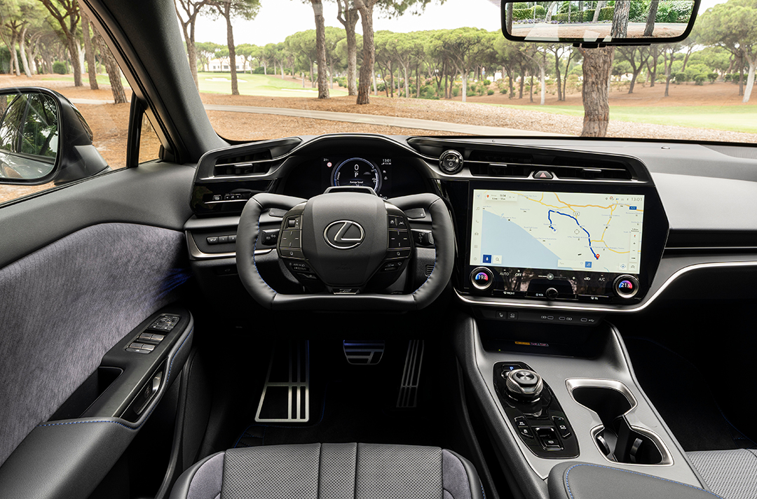 The interior of the new Lexus RZ 550e F Sport